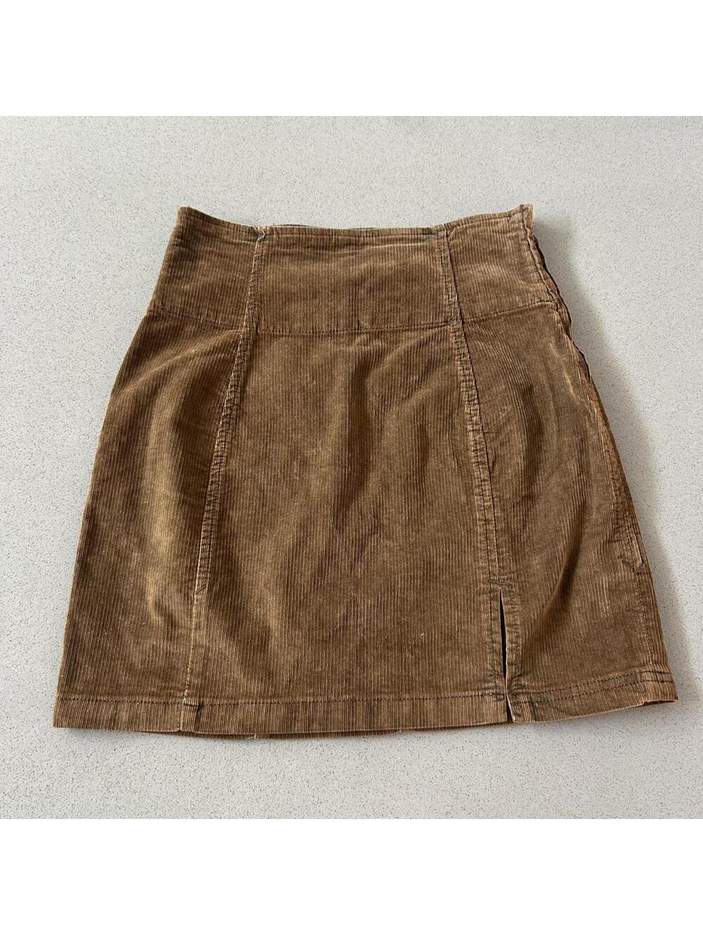 Free People brown corduroy mini skirt with zipper